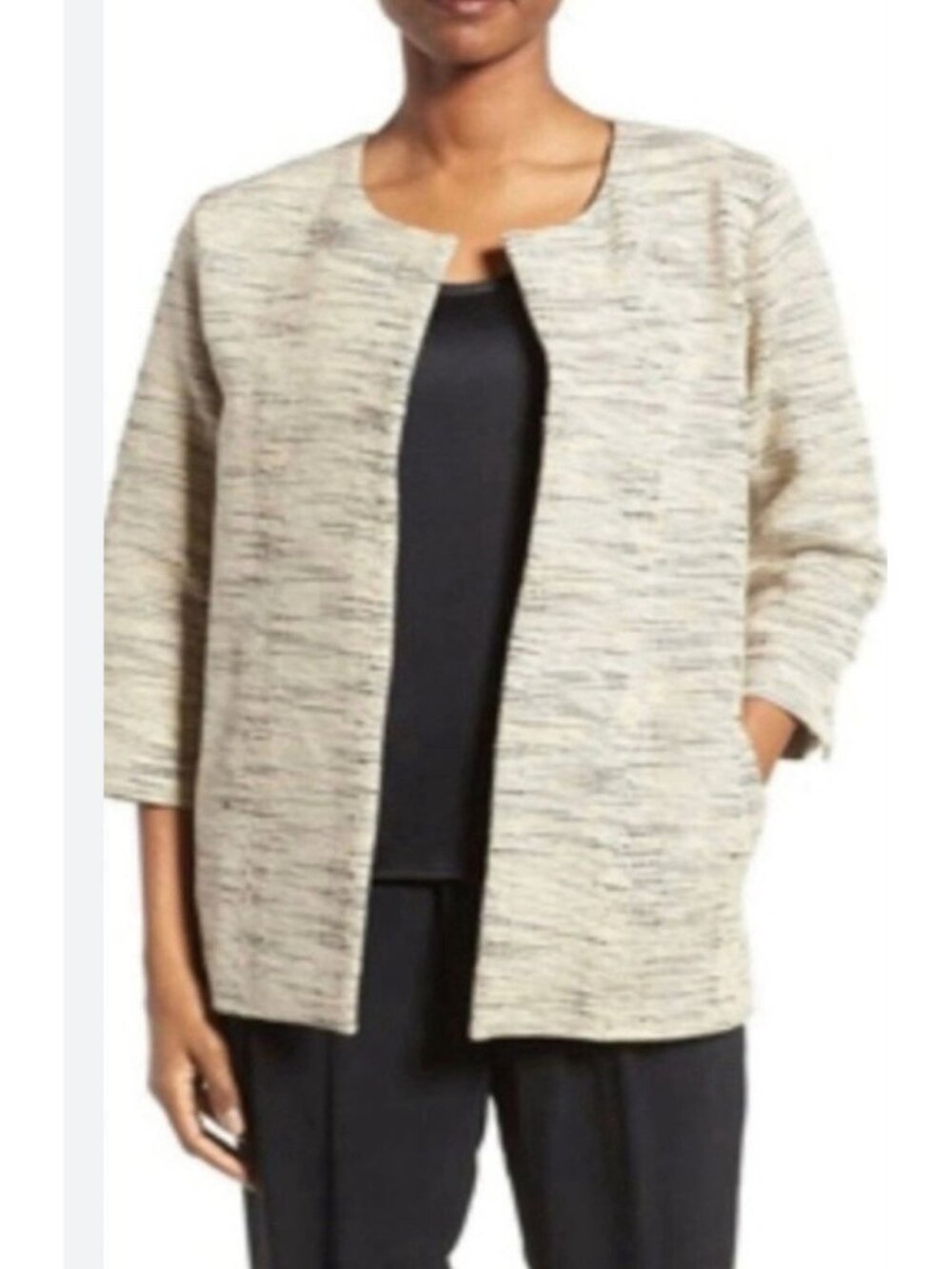 Eileen Fisher Natural Handloomed Cotton Furrows Round Neck Jacket Sz XL